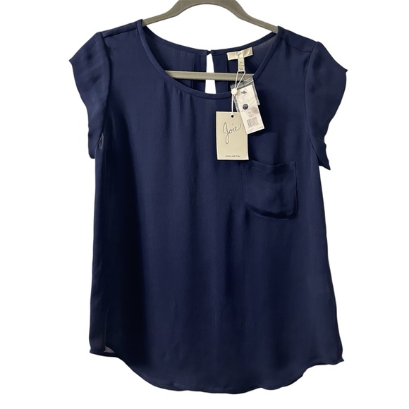 Joie Tops - NWT NEW Joie Navy Blue Women's Silk Rancher Top Short Sleeve Pocket T size XS